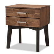 Baxton Studio Selena Mid-Century Modern Brown Wood 2-Drawer Nightstand
